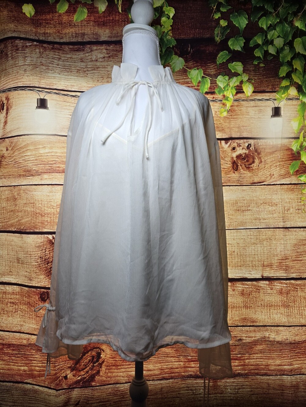 LOFT Cream Sheer Tie-Neck Blouse | NWOT